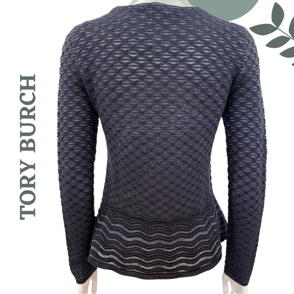 Tory Burch Textured Wool Blend Knit Long Sleeve Sweater Metallic Thread – Small - Picture 5 of 7